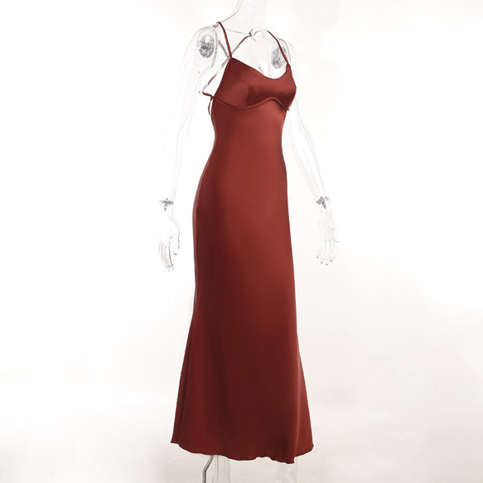 Womens Sexy Slim Backless Strap Dress