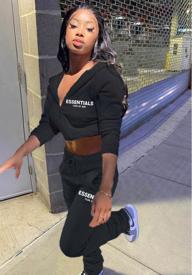 Women's Zipper Letter Essentials Solid Hoodies