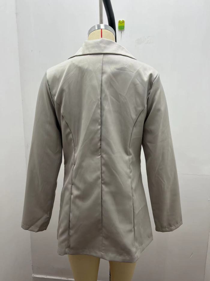 Fall Winter Solid Color Turndown Collar Slim Cardigan Chic Blazer