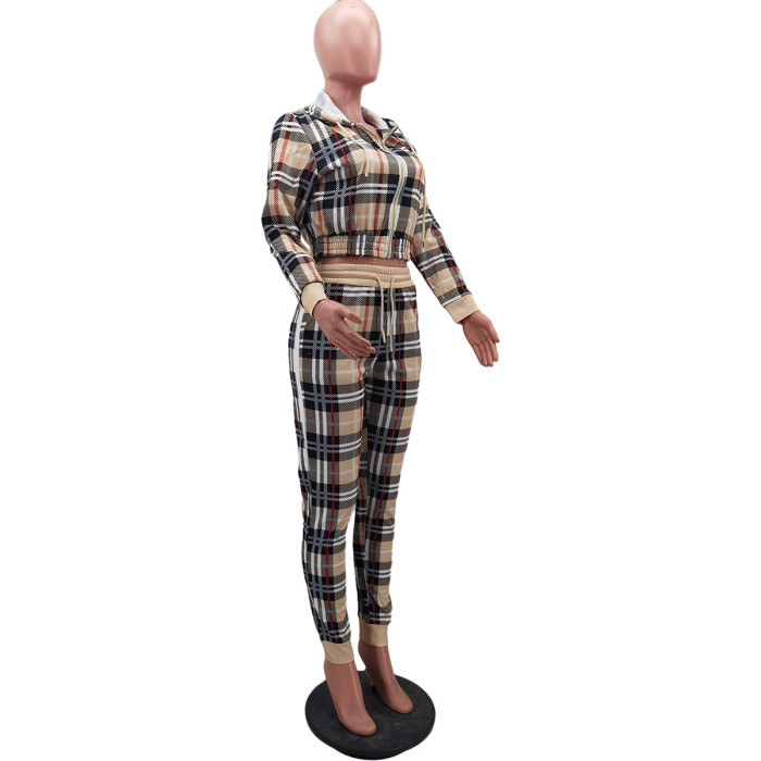 Women Plaid Zip op and Pant Two Piece