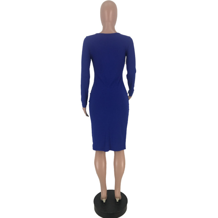 Women's Sexy Solid Color Ribbed Button Dress