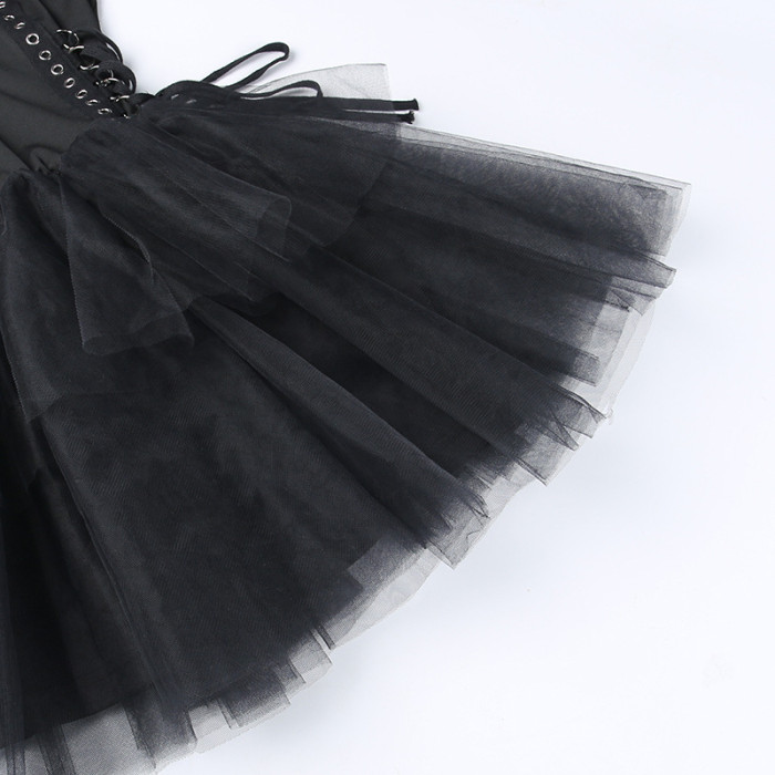 Women Lace Pom Pom Strap Dress