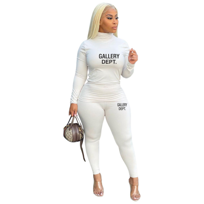Women's Solid Turtleneck Casual Two-Piece Set