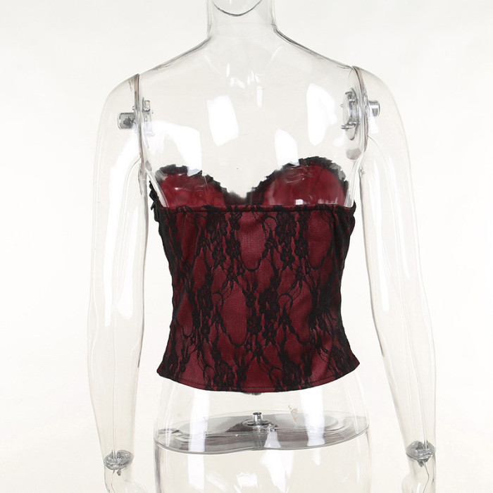 Women Sexy Strapless Slimlace Corset Lace-Up Top