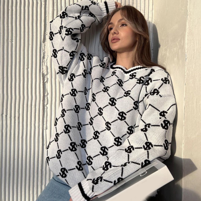 WomenCasual Round Neck Print Sweater