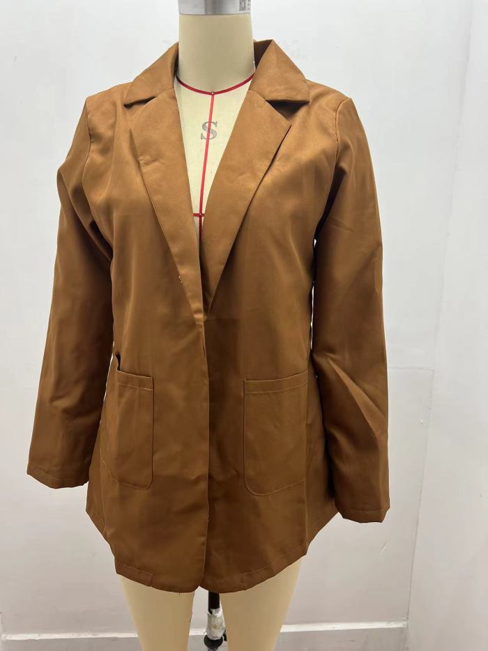 Fall Winter Solid Color Turndown Collar Slim Cardigan Chic Blazer