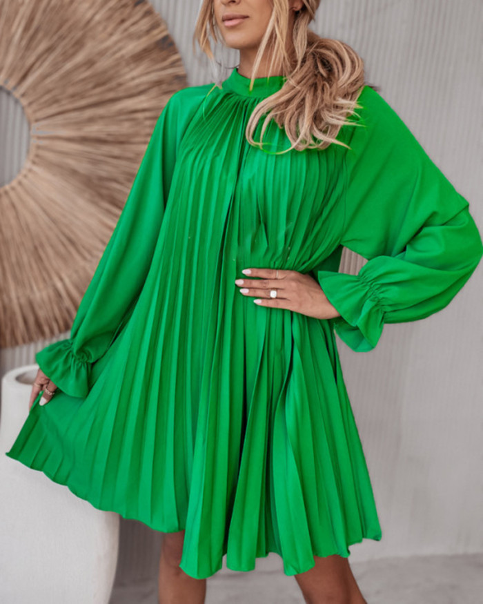 Women's Green Pleated Boho Dress