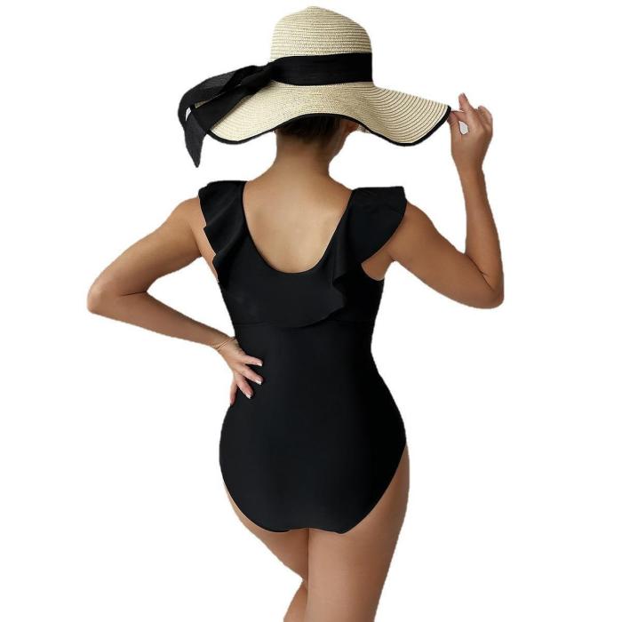 One-Piece Bikini Black Ruffle Plus Size Fashion Swimsuit