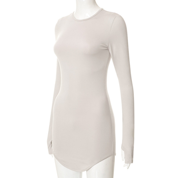 Women Fall Round Neck Long Sleeve Bodycon Dress