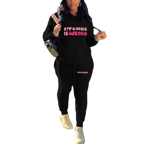 Plus Size Women's Fall/Winter Style Print Character Two-Piece Set