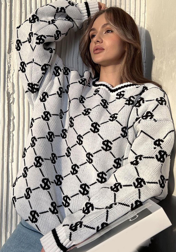 WomenCasual Round Neck Print Sweater