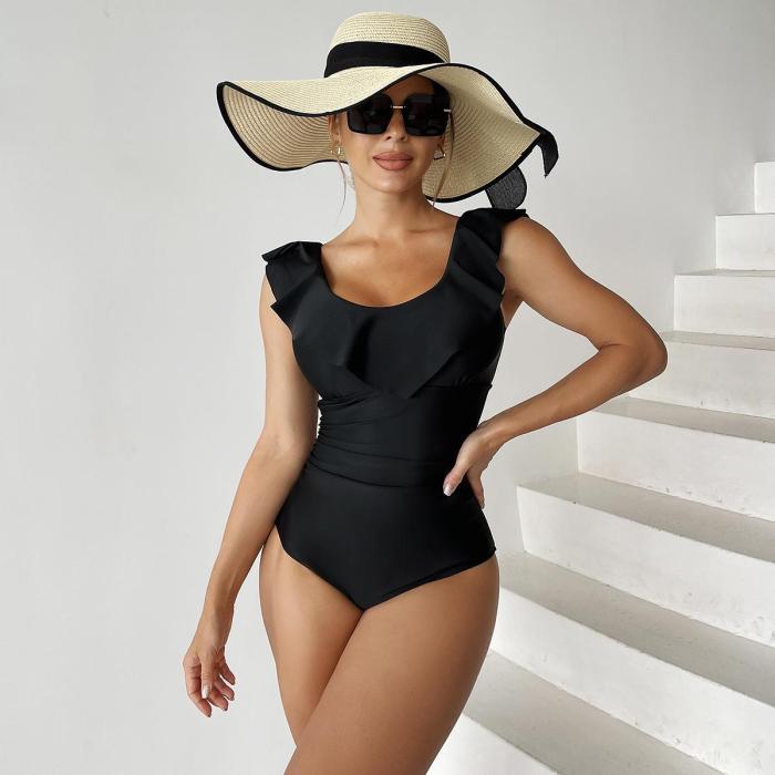 One-Piece Bikini Black Ruffle Plus Size Fashion Swimsuit