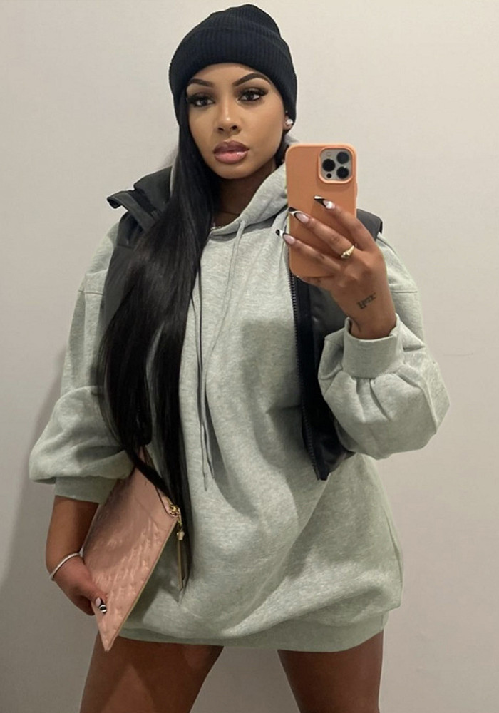 Autumn and winter women's fleece hooded loose Casual Hoodies Dress