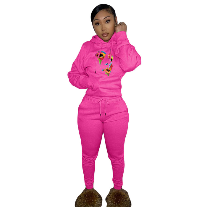 Plus Size Fall Winter Women's Solid Color Casual Two-Piece Hoodies