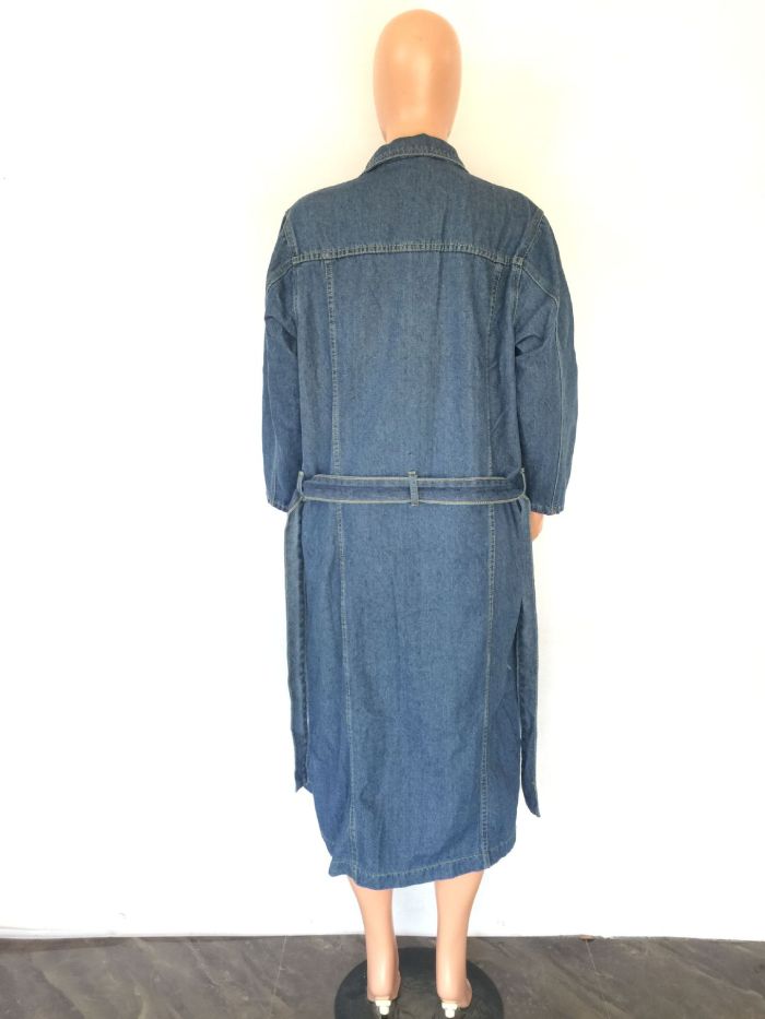 Women'S Coat Autumn Winter Fashion Loose Fit Denim Long Shirt With Belt