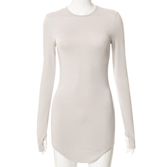 Women Fall Round Neck Long Sleeve Bodycon Dress