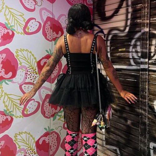Women Lace Pom Pom Strap Dress