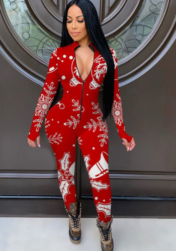 Christmas Women Zipper Jumpsuit
