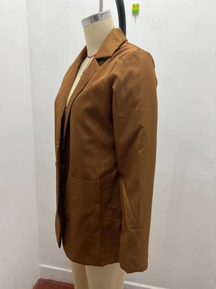 Fall Winter Solid Color Turndown Collar Slim Cardigan Chic Blazer