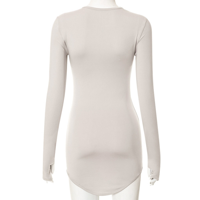 Women Fall Round Neck Long Sleeve Bodycon Dress