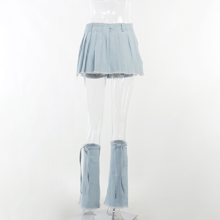 Women Street CasualDenim Pleated Skirt