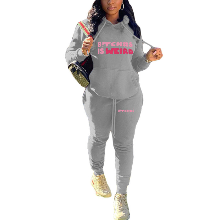 Plus Size Women's Fall/Winter Style Print Character Two-Piece Set