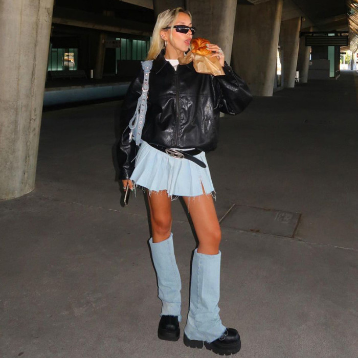 Women Street CasualDenim Pleated Skirt