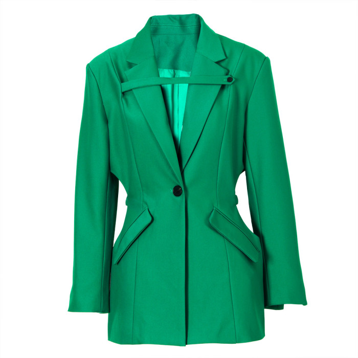 Fashion Maxi Top Fall Waist Cutout Chic Blazer Women
