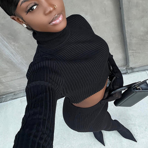 Women's Fall Sexy Crop Long Sleeve Bodycon Two-Piece Suit