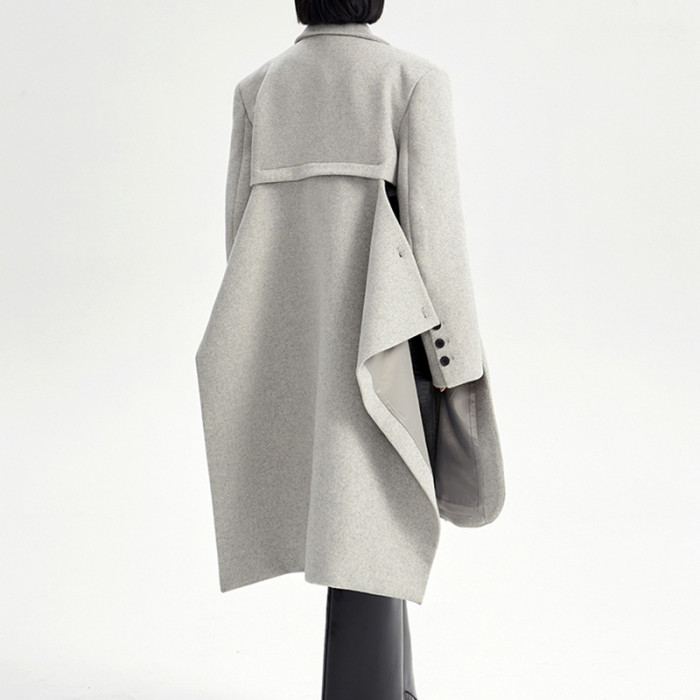 Women's Irregular Two-Wear Coat Winter Patchwork Large Back Slit Wool Coat