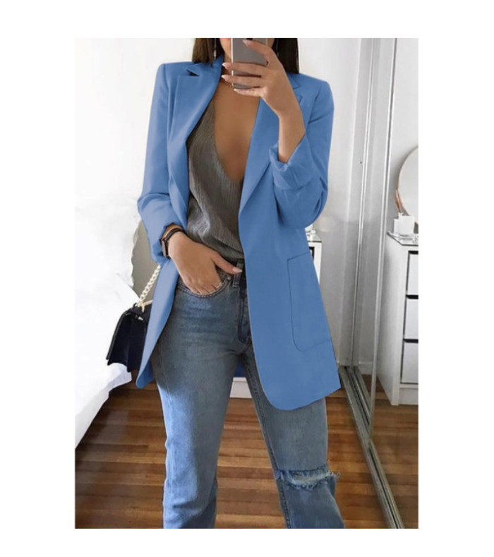 Fall Winter Solid Color Turndown Collar Slim Cardigan Chic Blazer