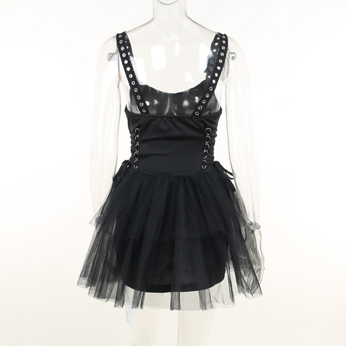 Women Lace Pom Pom Strap Dress