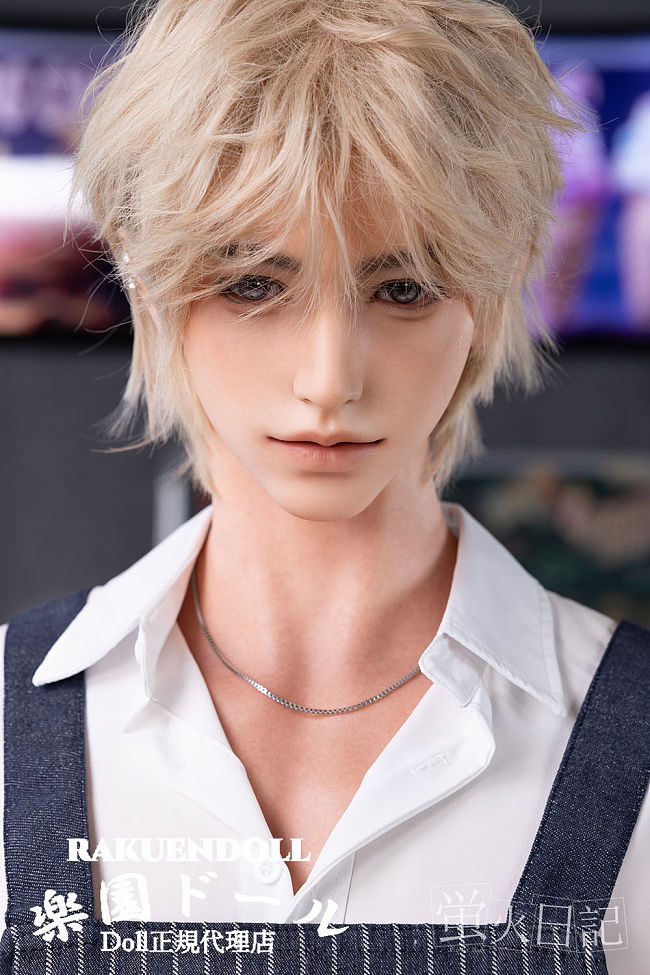 蛍火日記 新ボディー！ 江灵（Jiangling）ヘッド 180cm メイク⑤ 金色ショートヘアの癒し系男性ドール 広い肩幅と細身のウエスト フルシリコン製 優しい男の子 リアル塗装加工あり 女性向けのリアルドール