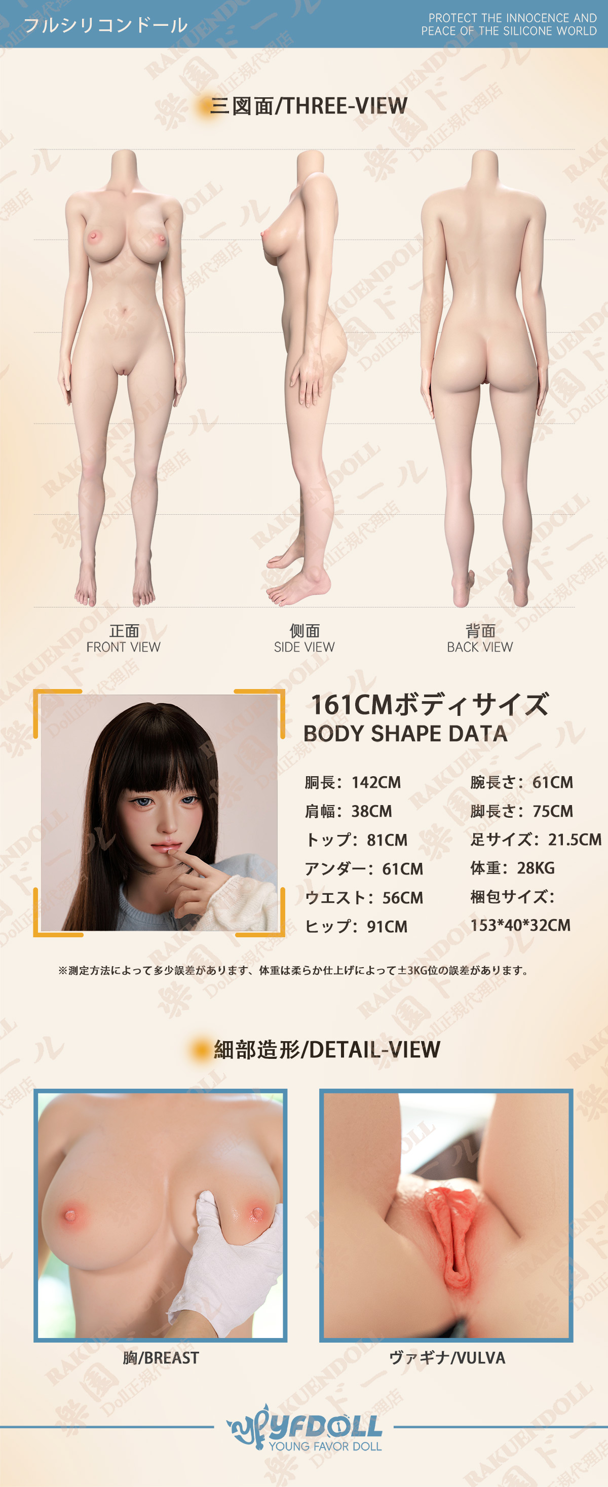 YFDOLL セックス ドール 高級 161cm 千ももちゃんヘッド ボディサイズ