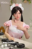 love doll 微笑む黒髪メイドドール カフェ風の癒し系スタイル