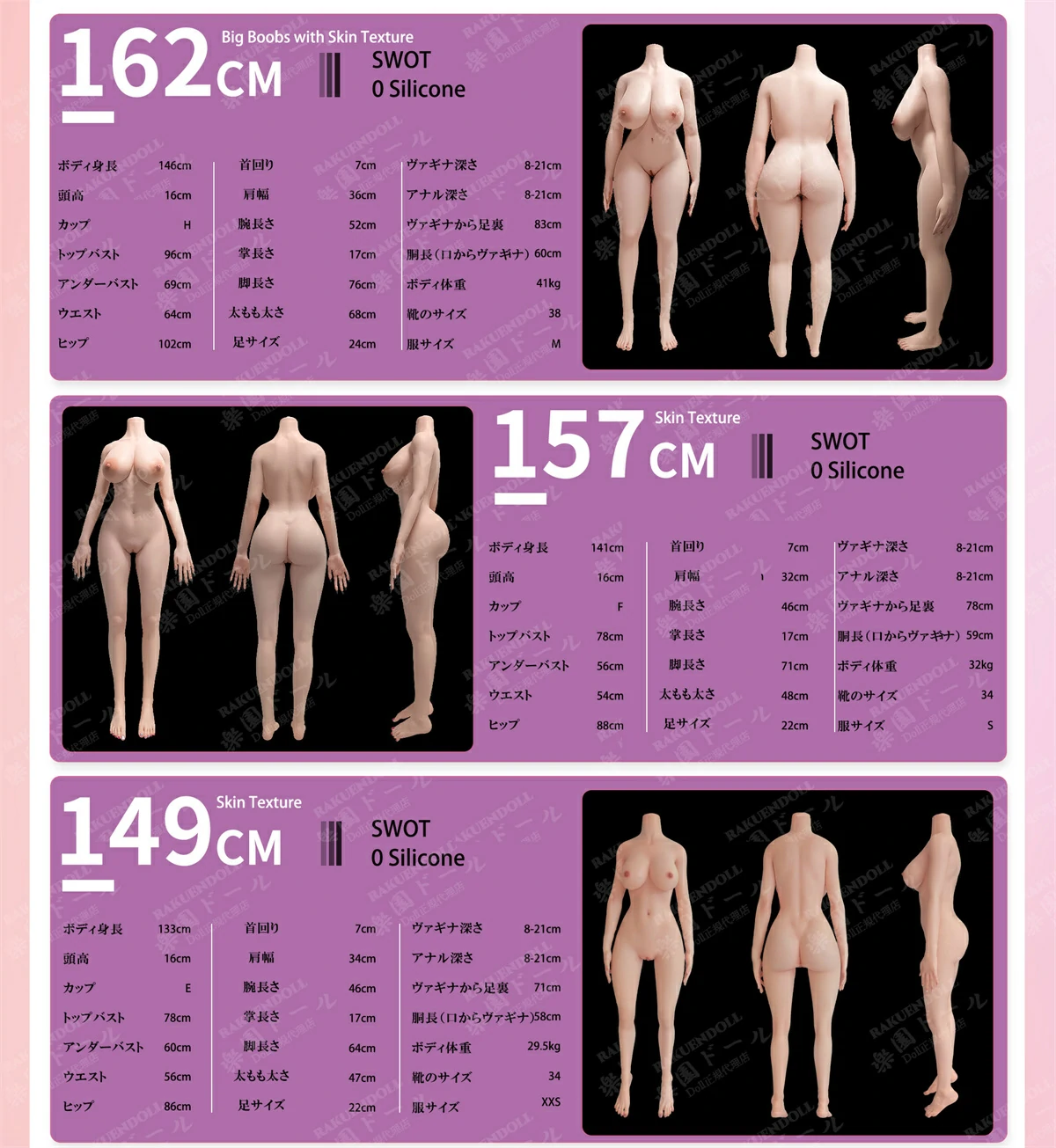 リアルドール evasdoll ボディの三面図&スペック一覧5