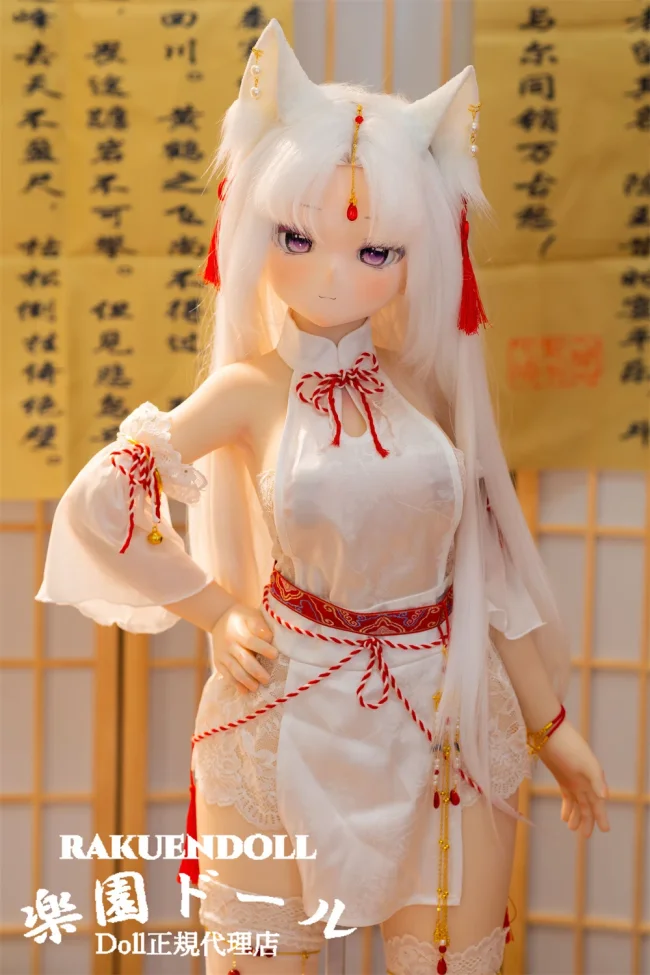 MW Girl(魔物姫) 神子ヘッド 115cm バスト中 白髪フィギュア 狐耳アクセサリー付きラブドール 宣材写真のはビニールヘッド+シリコンボディ