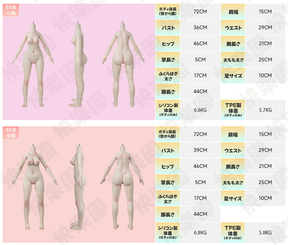 85cm MW Girl(魔物姫)  ボディ 三面図