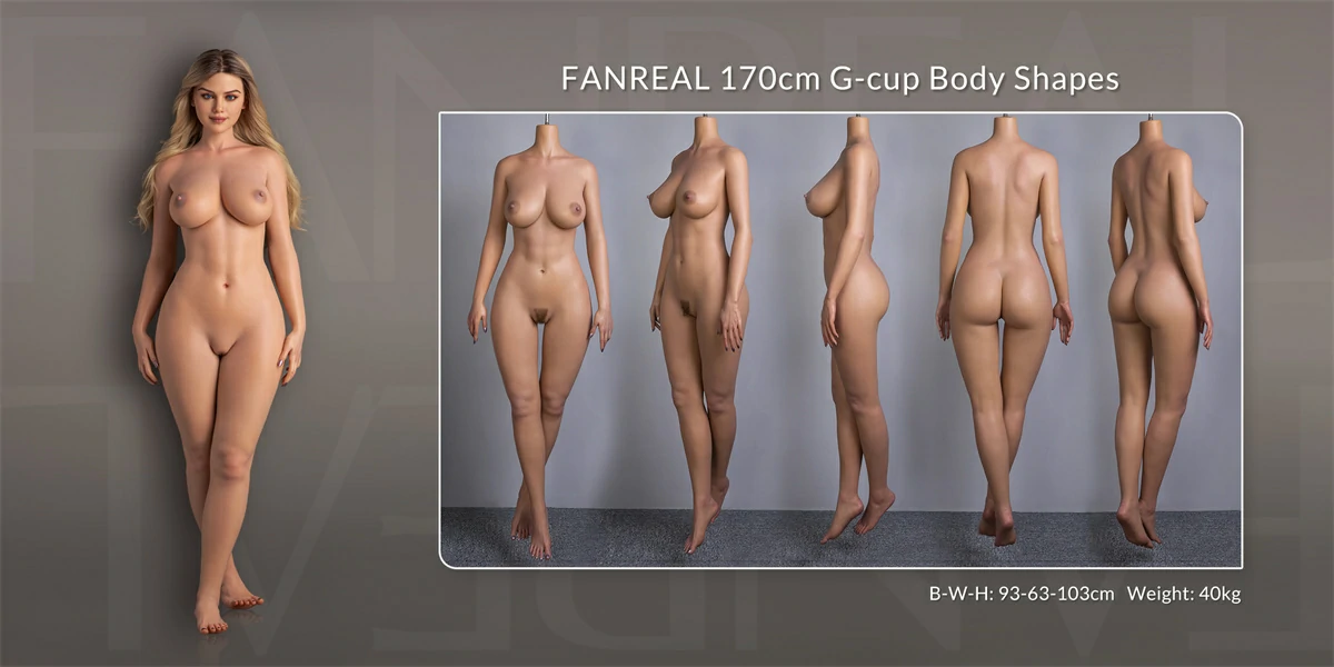 Fanreal doll 170cmGカップ 三面図 正面 後ろ姿 側面 全裸
