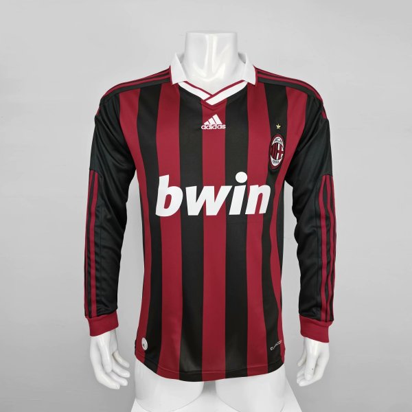 2009/2010 AC Milan Home Long Sleeve 1:1 Quality Retro Soccer Jersey