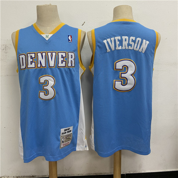 NBA Nuggets # 3 Lverson Retro moon blue top Mesh Jersey 1:1 Quality