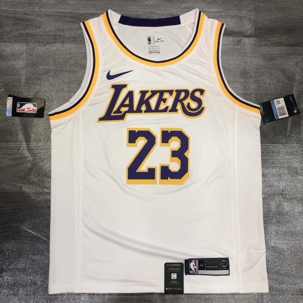 NBA Laker crew neck retro white No. 23 LeBron James with chip 1:1 Quality