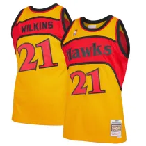 NBA Hawks #21 Dominic Wilkins yellow mesh fan shirt 1:1 Quality