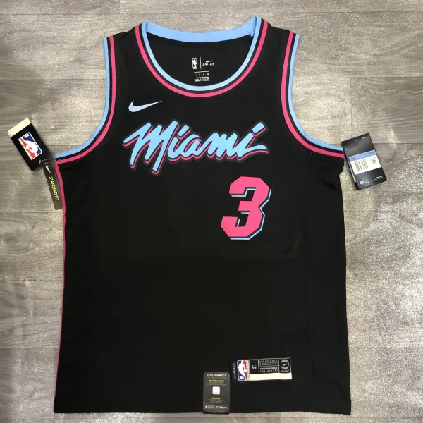 NBA Heat crew crew black No.3 Wade with chip 1:1 Quality