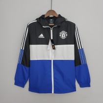 2022 Manchester United Black-Blue Windbreaker（白色阿迪白色三边）