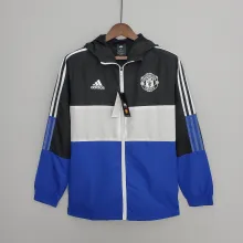 2022 Manchester United Black-Blue Windbreaker（白色阿迪白色三边）