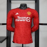 23/24 Manchester United Home Red  Long Sleeve Player 1:1 Quality Soccer Jersey（宝）