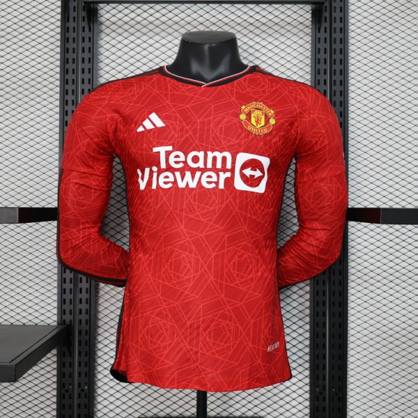 23/24 Manchester United Home Red  Long Sleeve Player 1:1 Quality Soccer Jersey（宝）