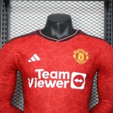23/24 Manchester United Home Red  Long Sleeve Player 1:1 Quality Soccer Jersey（宝）