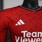 23/24 Manchester United Home Red  Long Sleeve Player 1:1 Quality Soccer Jersey（宝）